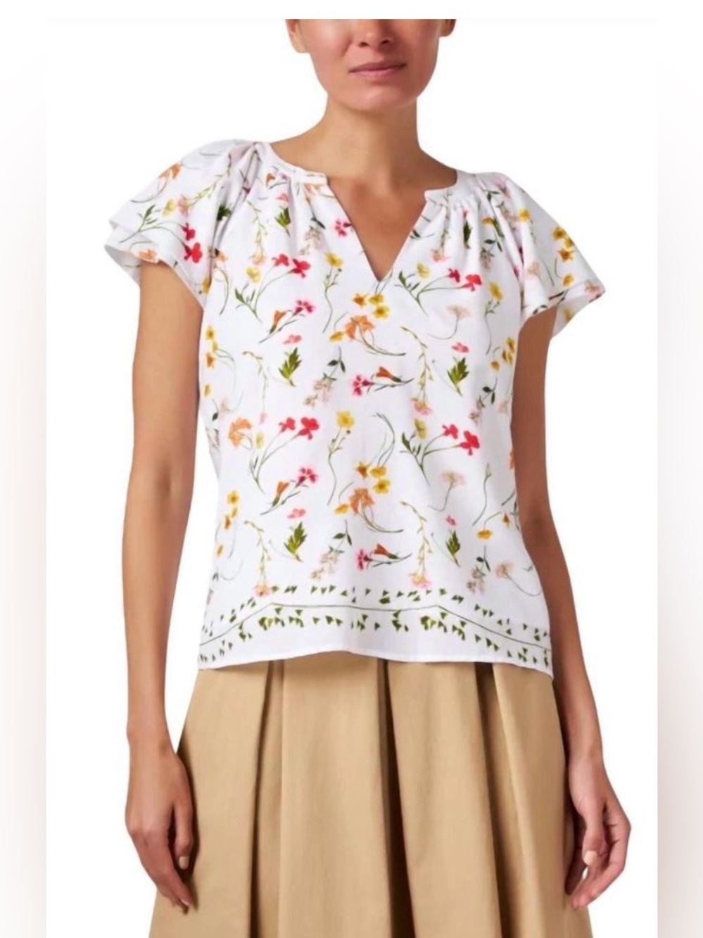 ECRU loren flutter sleeve top in bloom | Size S | Worn Once | Like New